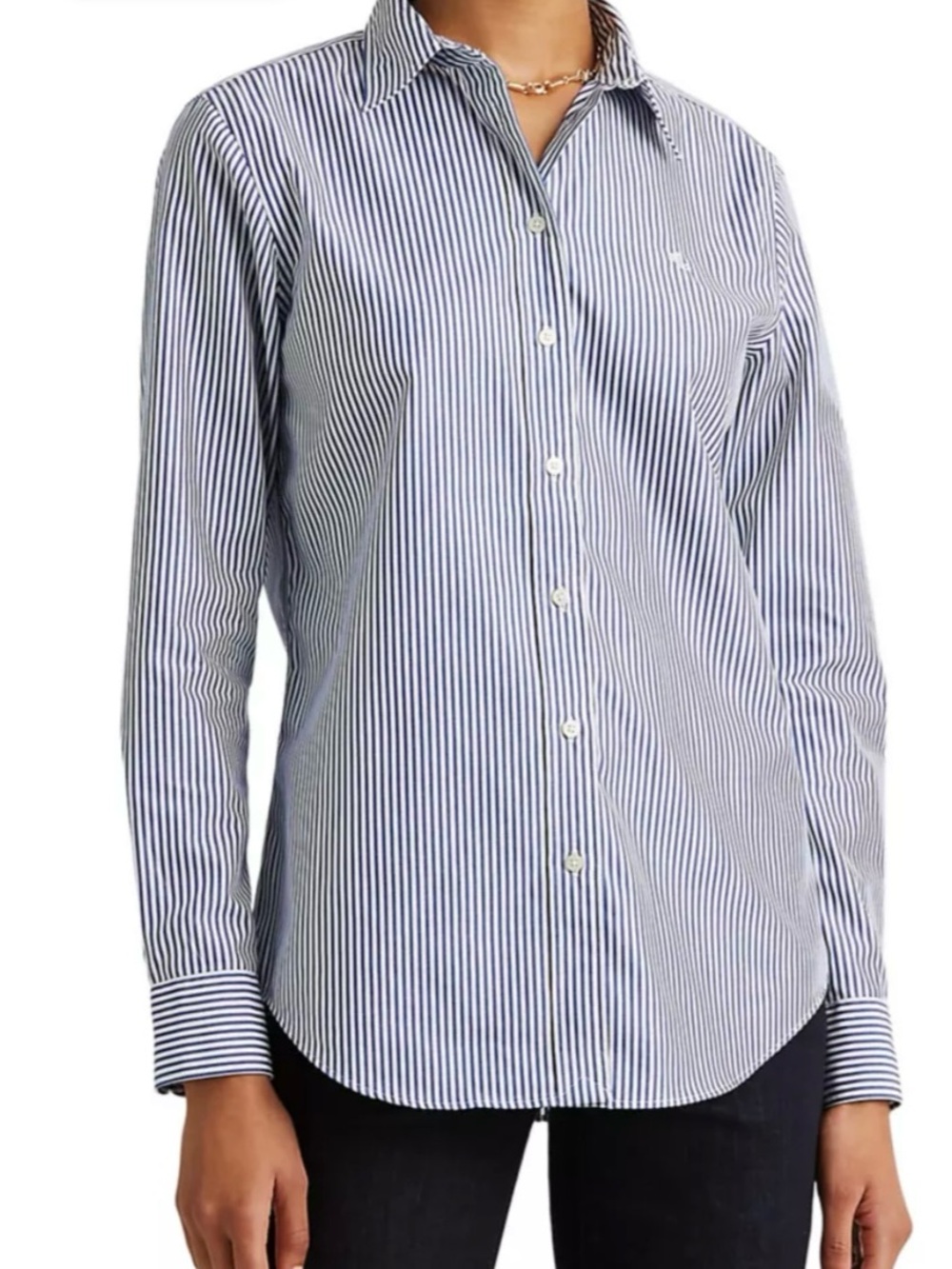 Lauren Ralph Lauren Non-Iron Blue White Striped Stretch Button Down Cotton Shirt - Picture 2 of 13